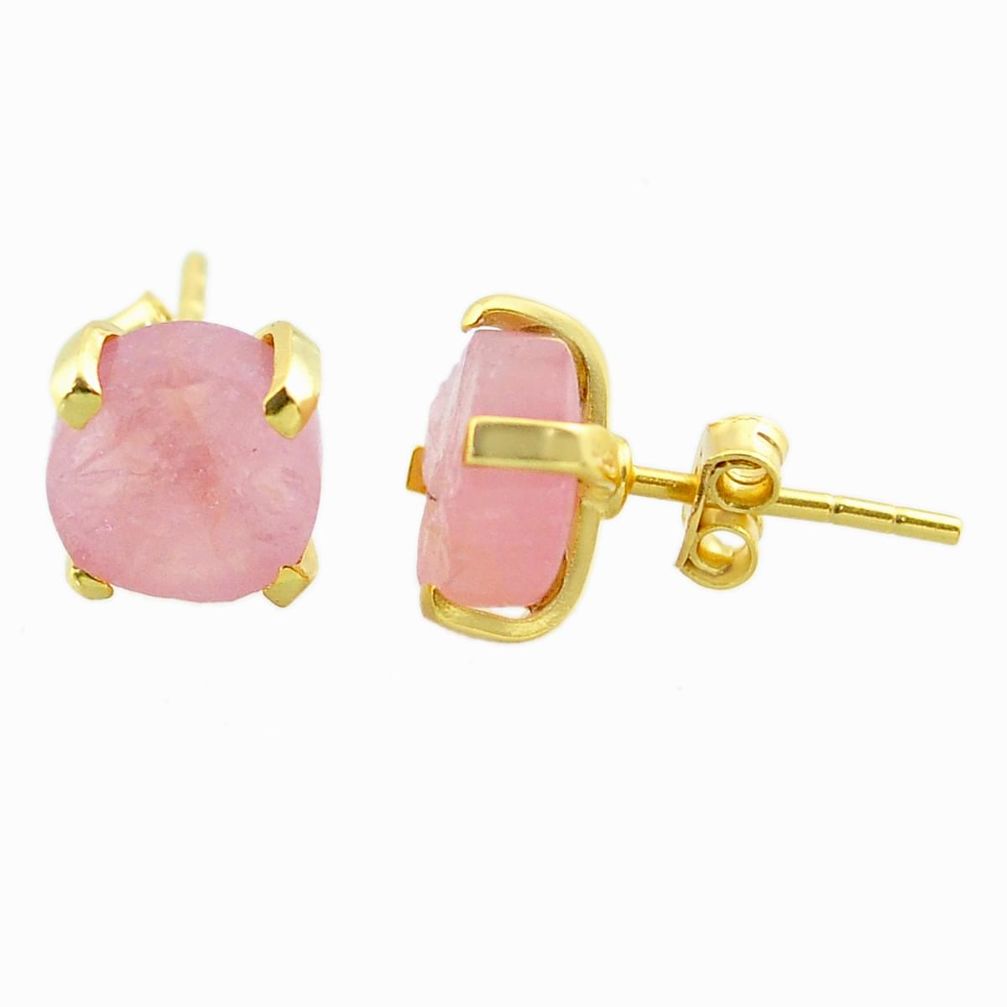 14k gold handmade 5.60cts natural pink rose quartz raw stud earrings t31384