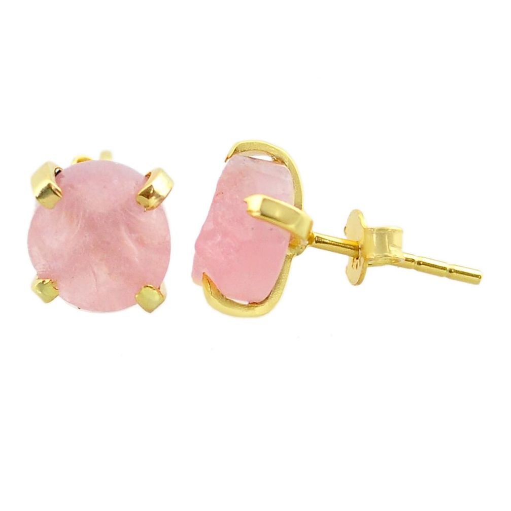 14k gold handmade 5.58cts natural pink rose quartz raw stud earrings t31390