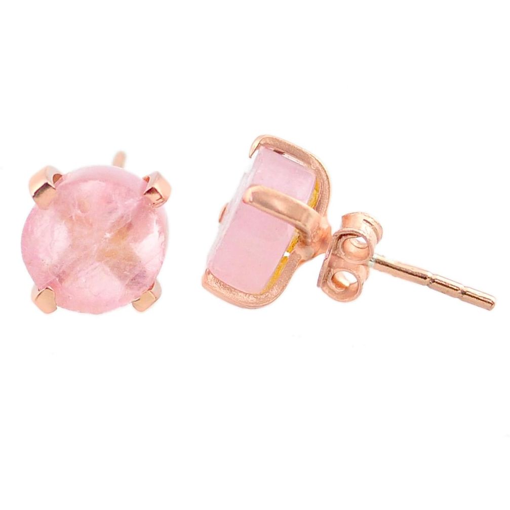 14k rose gold handmade 5.07cts natural pink rose quartz raw stud earrings t31396