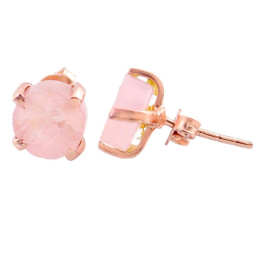 14k rose gold handmade 5.07cts natural pink rose quartz raw stud earrings t31399