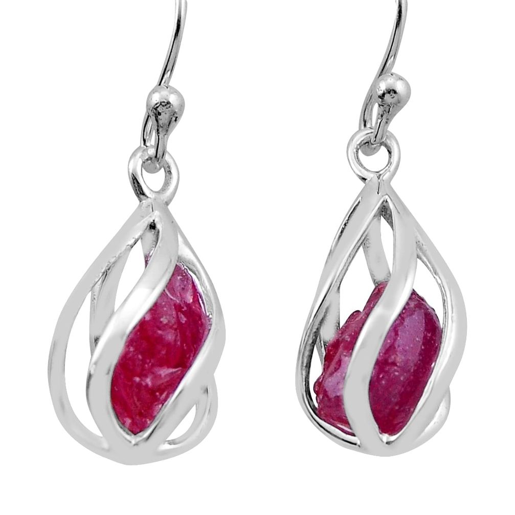 925 sterling silver 8.79cts natural pink ruby rough dangle cage earrings n45342