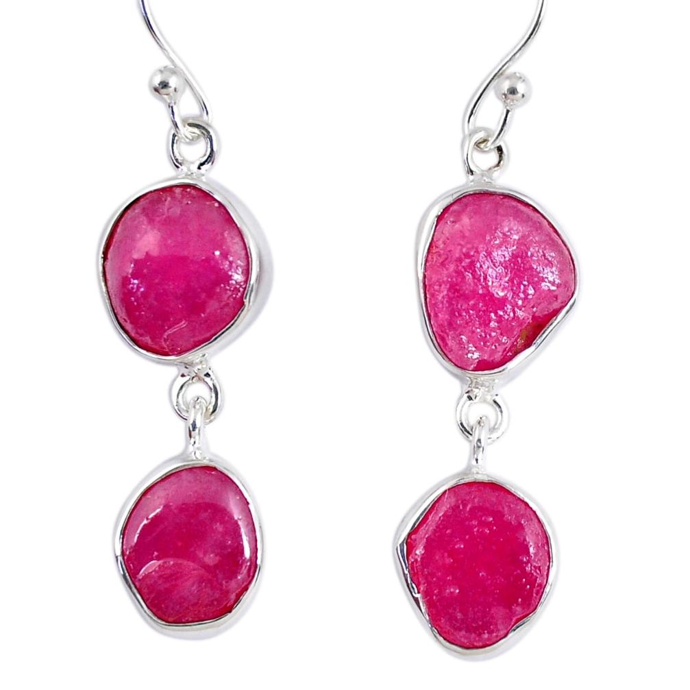 925 sterling silver 17.18cts natural pink ruby rough dangle earrings r55432