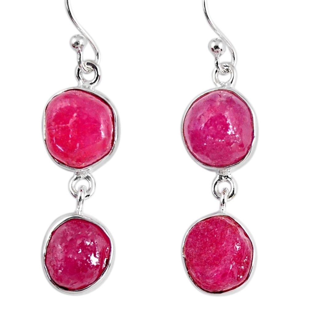 925 sterling silver 18.15cts natural pink ruby rough dangle earrings r55435
