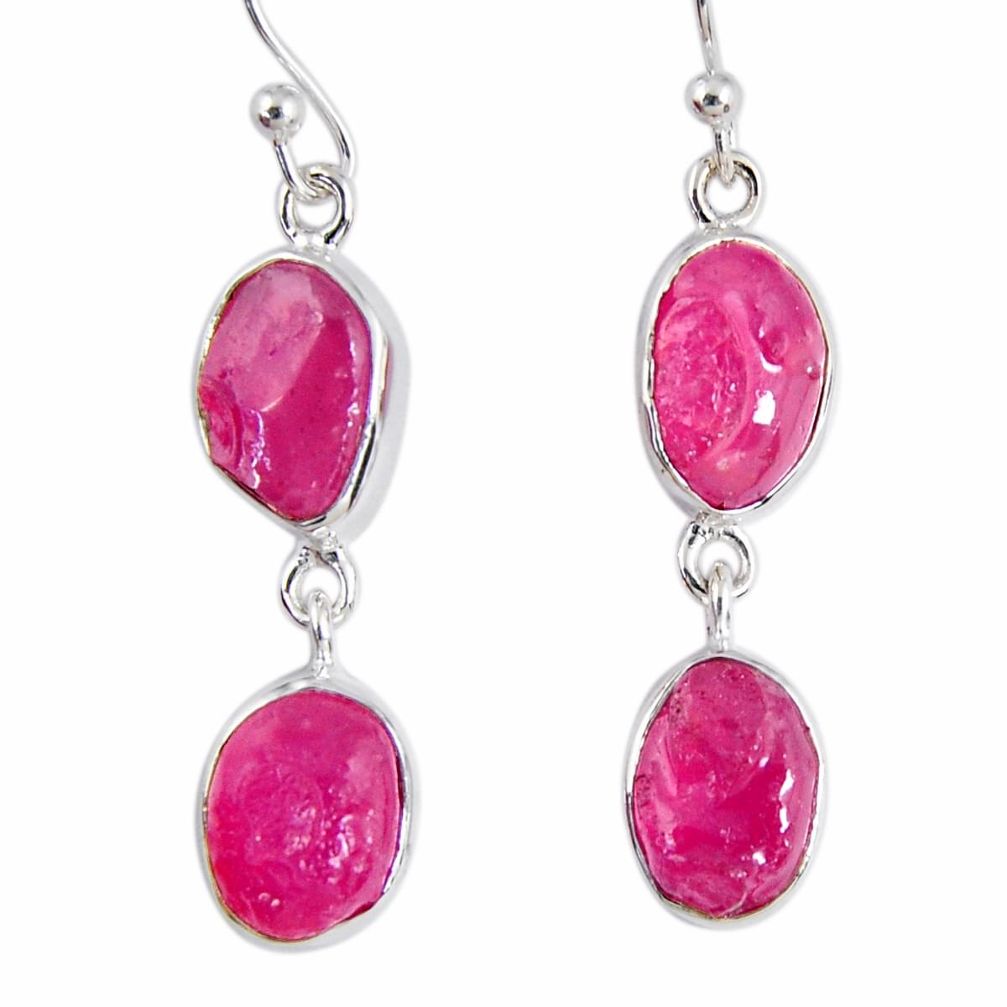 925 sterling silver 15.85cts natural pink ruby rough dangle earrings r55478