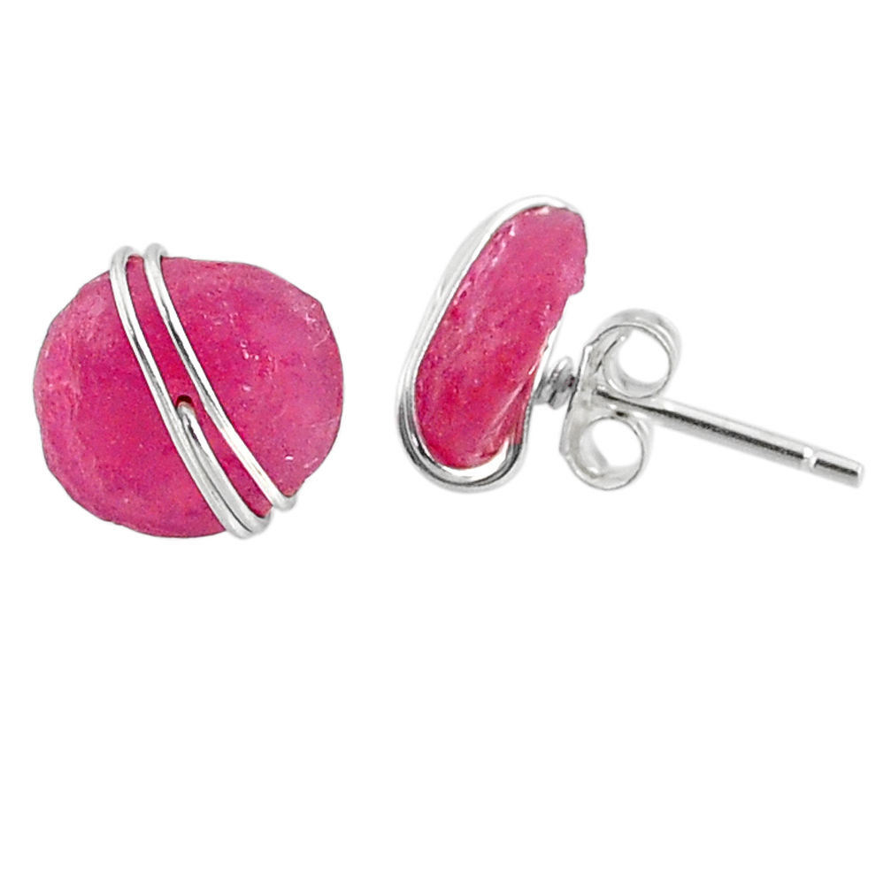 925 sterling silver 6.33cts natural pink ruby raw stud earrings jewelry r79698