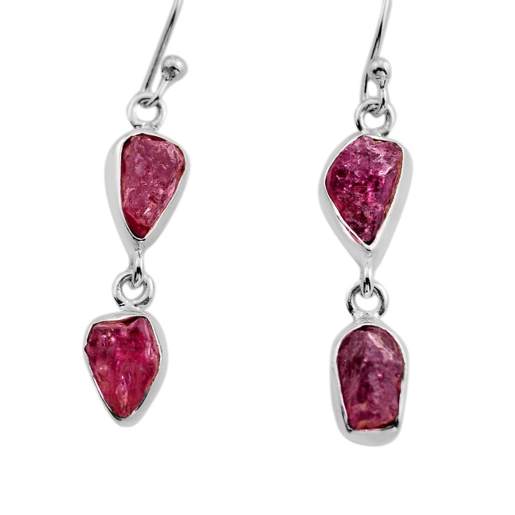 925 sterling silver 9.45cts natural pink tourmaline rough dangle earrings n1283