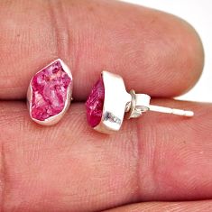 925 sterling silver 3.75cts natural pink tourmaline rough stud earrings n1298