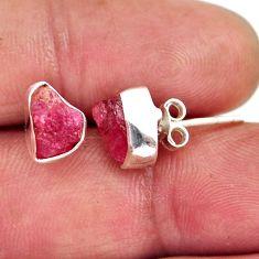 925 sterling silver 4.60cts natural pink tourmaline rough stud earrings n1300