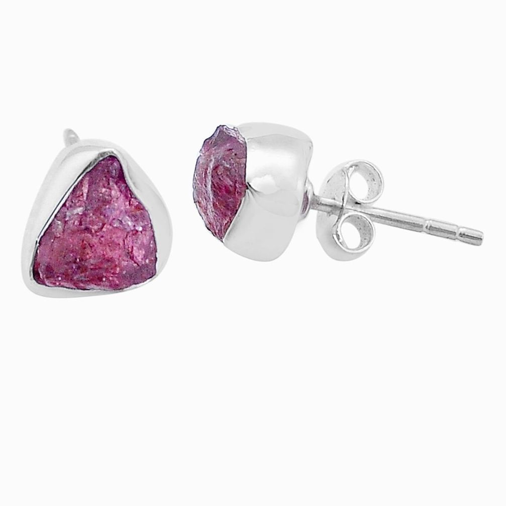 925 sterling silver 4.97cts natural pink tourmaline rough stud earrings u79748