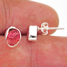 925 sterling silver 3.32cts natural pink tourmaline rough stud earrings y94464