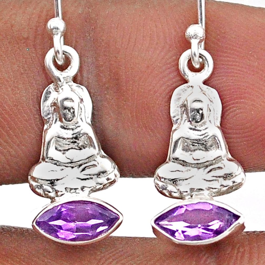 925 sterling silver 2.92cts natural purple amethyst buddha charm earrings t85387