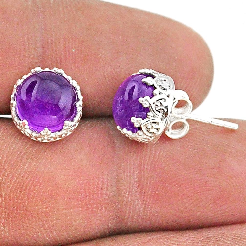 925 sterling silver 6.17cts natural purple amethyst crown stud earrings t43663