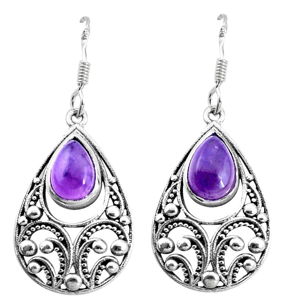 ver 5.63cts natural purple amethyst dangle earrings p16467