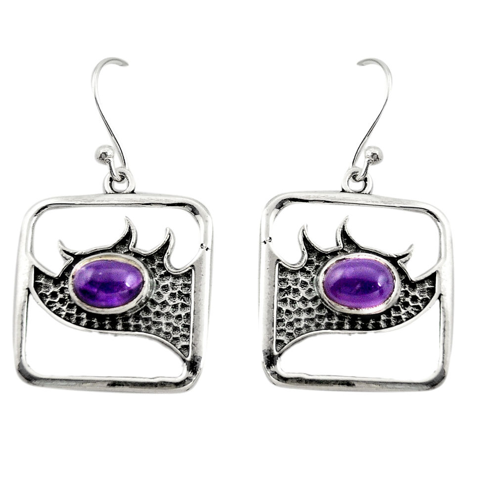 925 sterling silver 3.16cts natural purple amethyst dangle earrings r27008