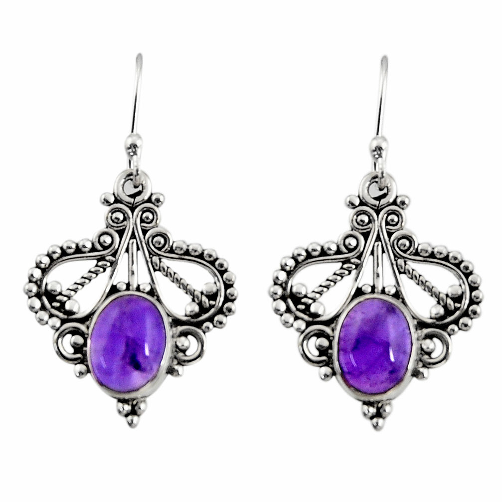 925 sterling silver 4.02cts natural purple amethyst dangle earrings r31160