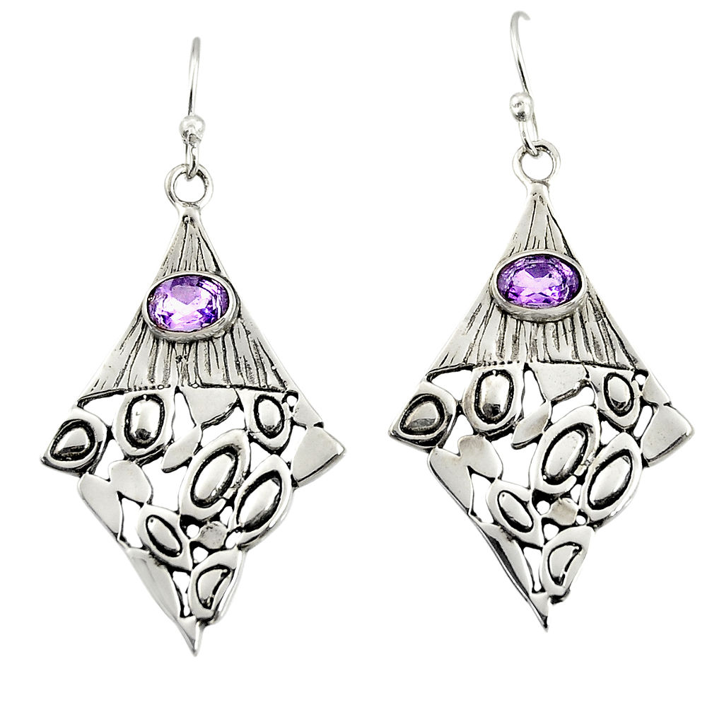 925 sterling silver 3.16cts natural purple amethyst dangle earrings r32964