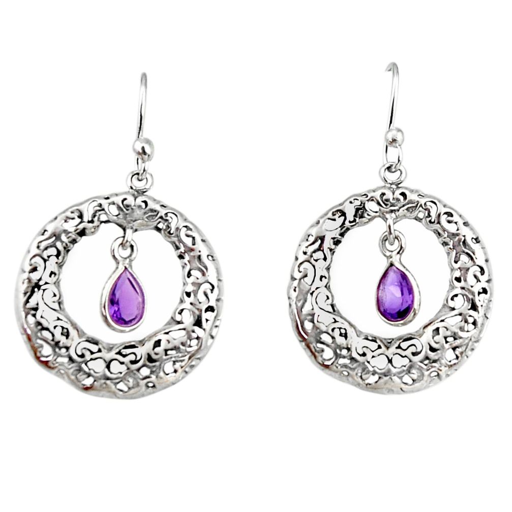 925 sterling silver 2.12cts natural purple amethyst dangle earrings r33044