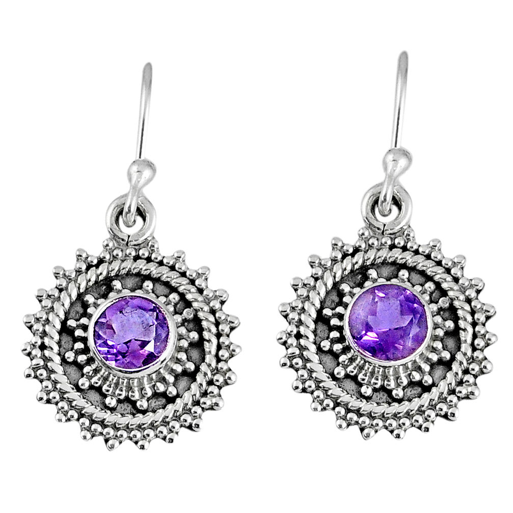 925 sterling silver 1.81cts natural purple amethyst dangle earrings r59504