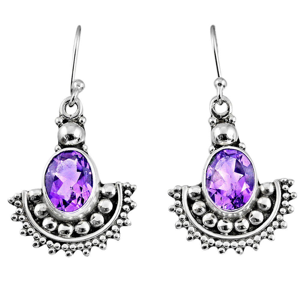 925 sterling silver 6.08cts natural purple amethyst dangle earrings r60648