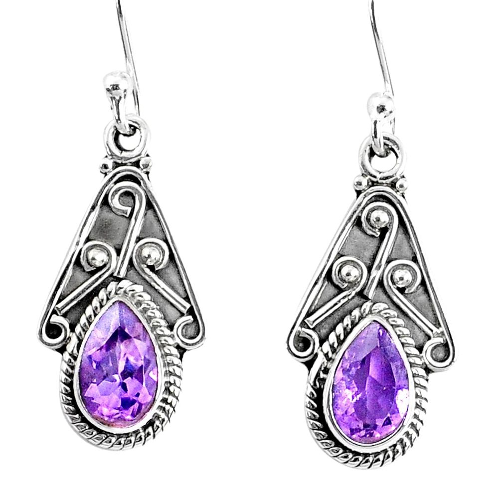 925 sterling silver 3.62cts natural purple amethyst dangle earrings r67025