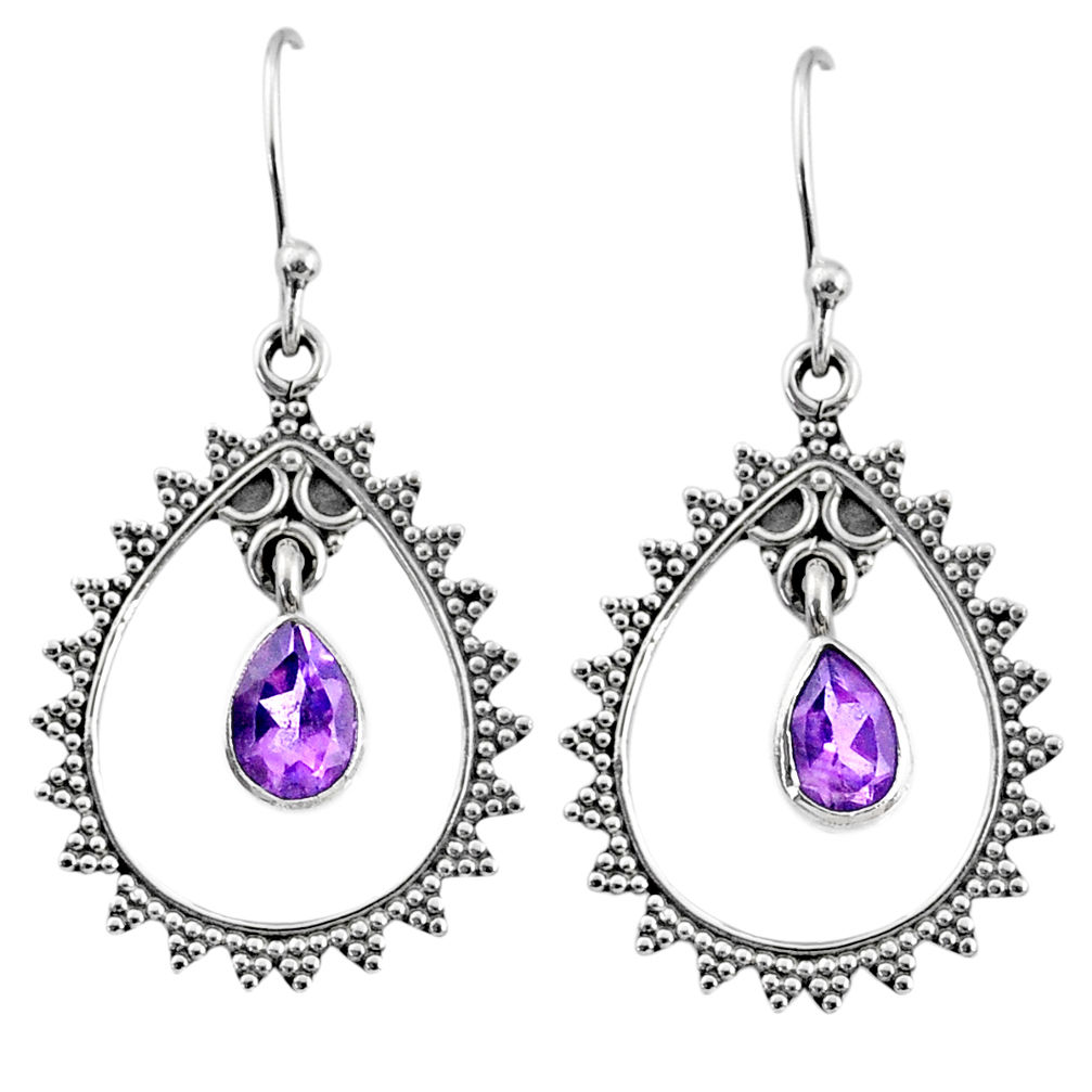 925 sterling silver 4.47cts natural purple amethyst dangle earrings r67065