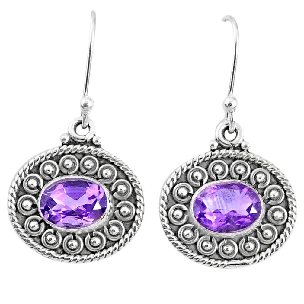 925 sterling silver 4.05cts natural purple amethyst dangle earrings r67104