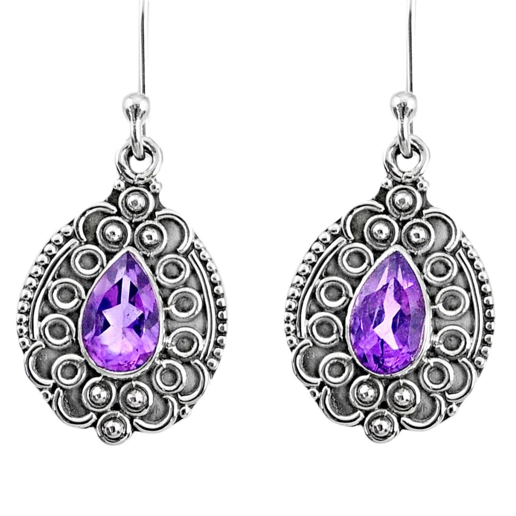 925 sterling silver 4.08cts natural purple amethyst dangle earrings r67204