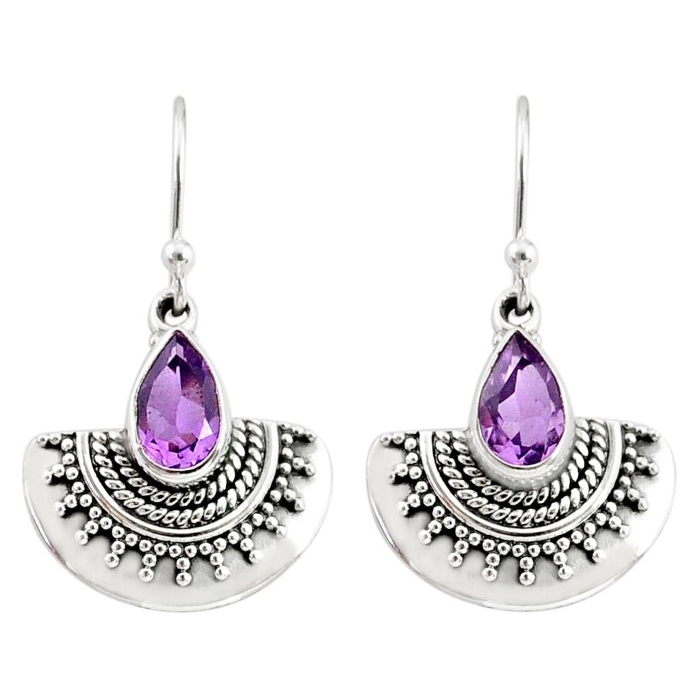 925 sterling silver 4.22cts natural purple amethyst dangle earrings r68403