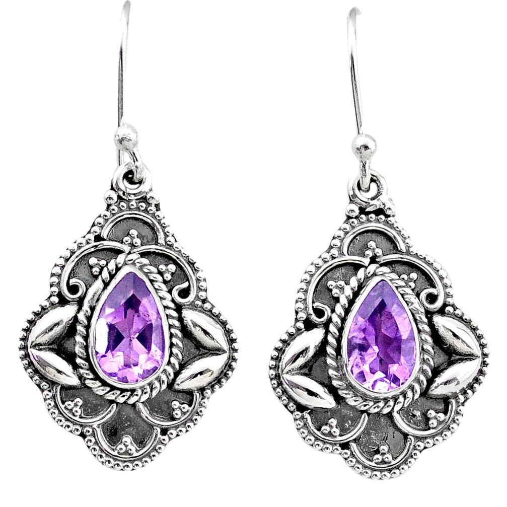 925 sterling silver 3.83cts natural purple amethyst dangle earrings t86771