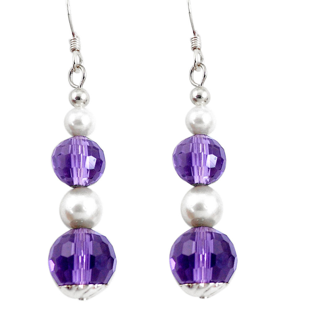 925 sterling silver 14.59cts natural purple amethyst pearl earrings c21011