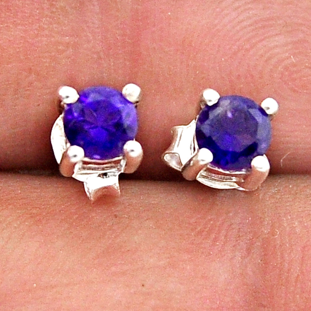 925 sterling silver 0.95cts natural purple amethyst round dangle earrings n44453