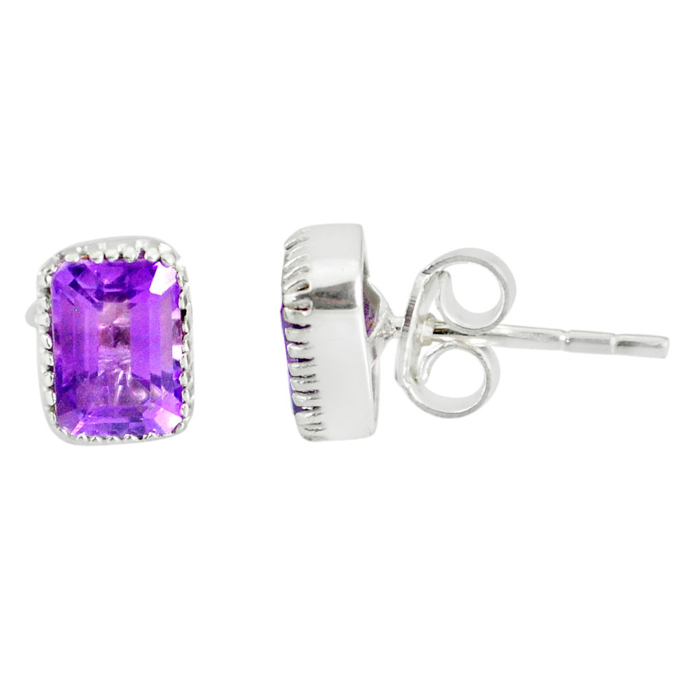 925 sterling silver 2.87cts natural purple amethyst stud earrings jewelry r77108