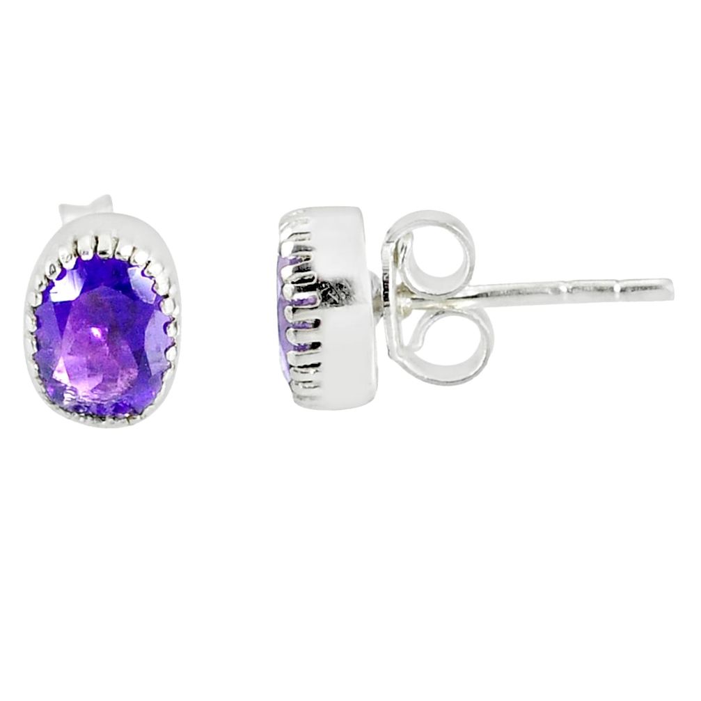 925 sterling silver 2.87cts natural purple amethyst stud earrings jewelry r77139