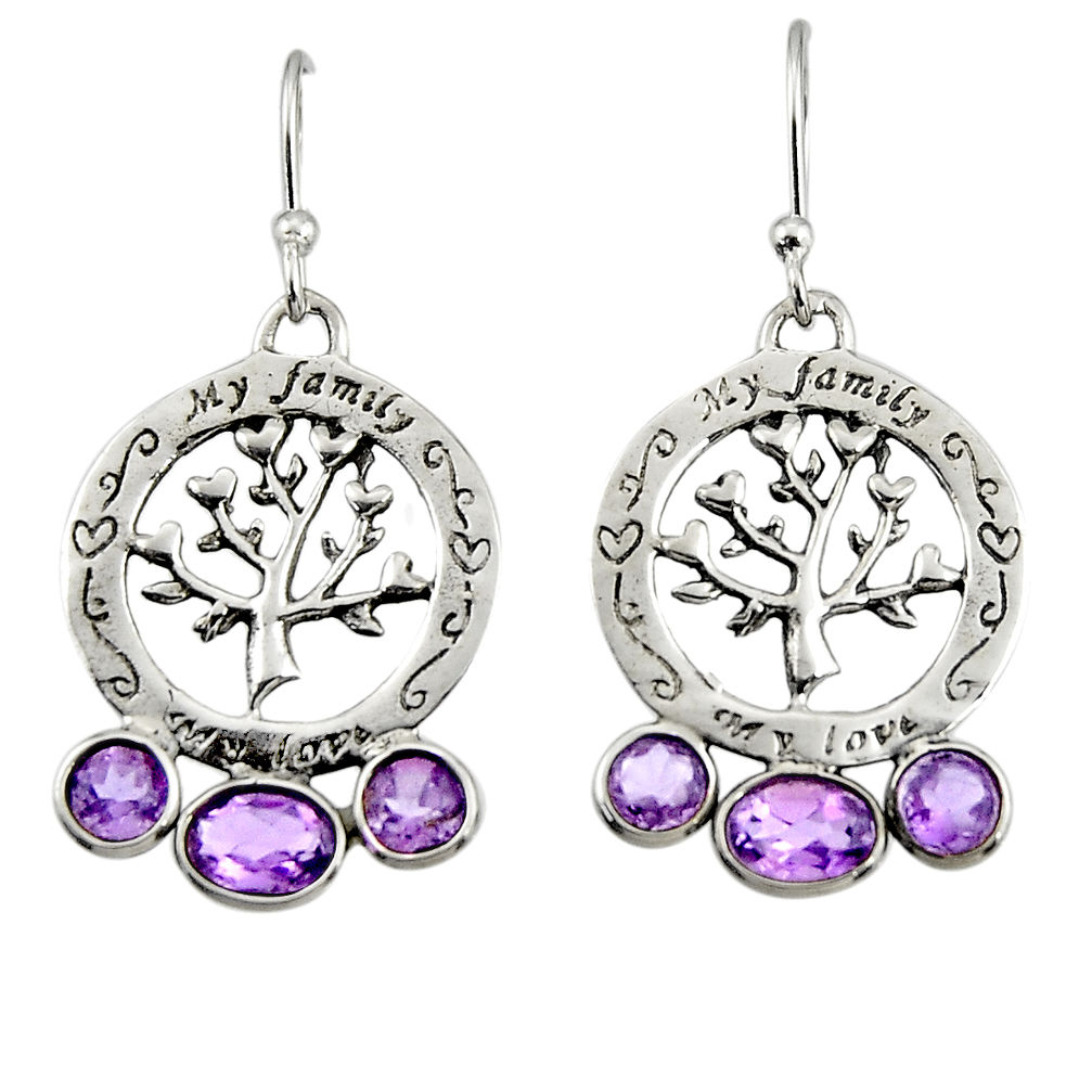 925 sterling silver 5.92cts natural purple amethyst tree of life earrings r32995