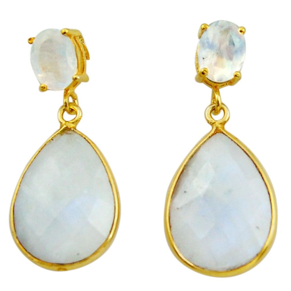 925 sterling silver 19.98cts natural rainbow moonstone 14k gold earrings r31540
