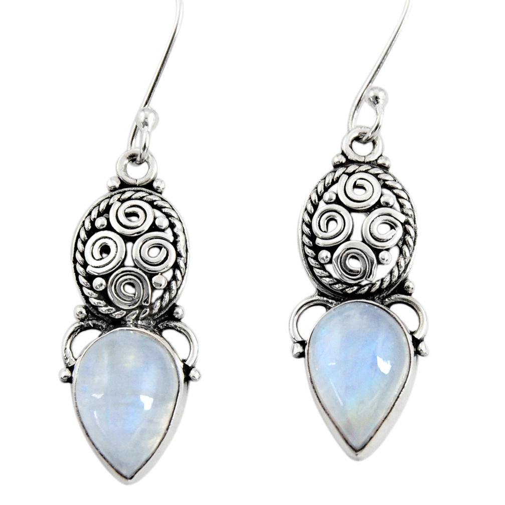 925 sterling silver 8.31cts natural rainbow moonstone dangle earrings d40493