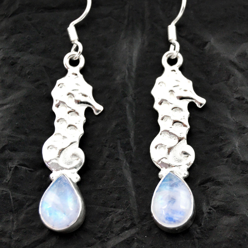 ver 5.87cts natural rainbow moonstone dangle earrings d40556