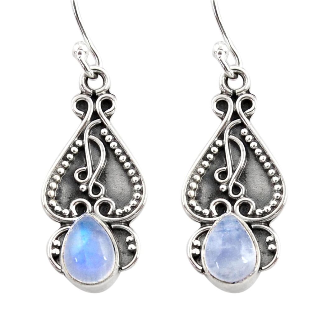 ver 3.56cts natural rainbow moonstone dangle earrings d45808