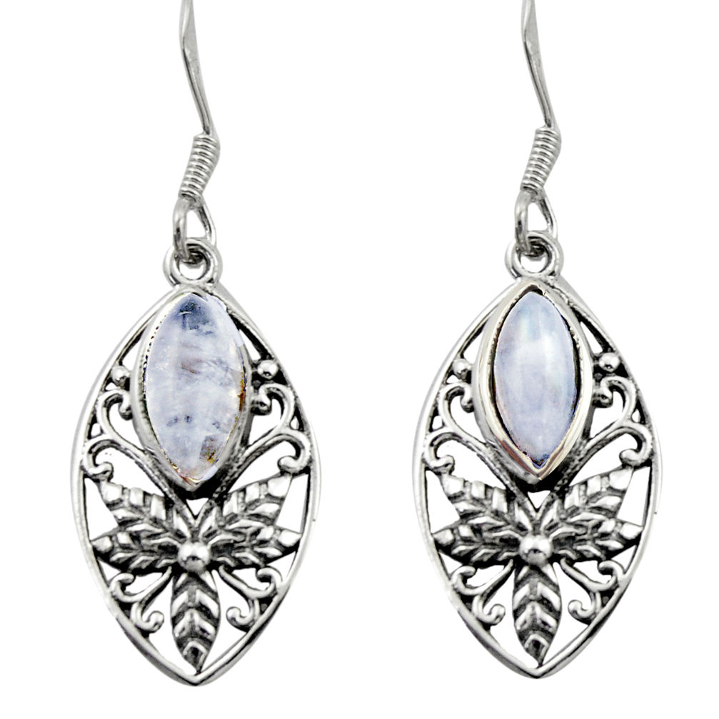 925 sterling silver 6.03cts natural rainbow moonstone dangle earrings d46935