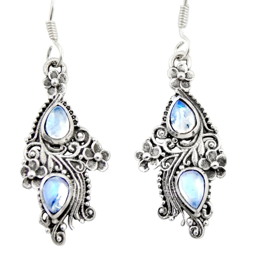 925 sterling silver 4.37cts natural rainbow moonstone dangle earrings d47560