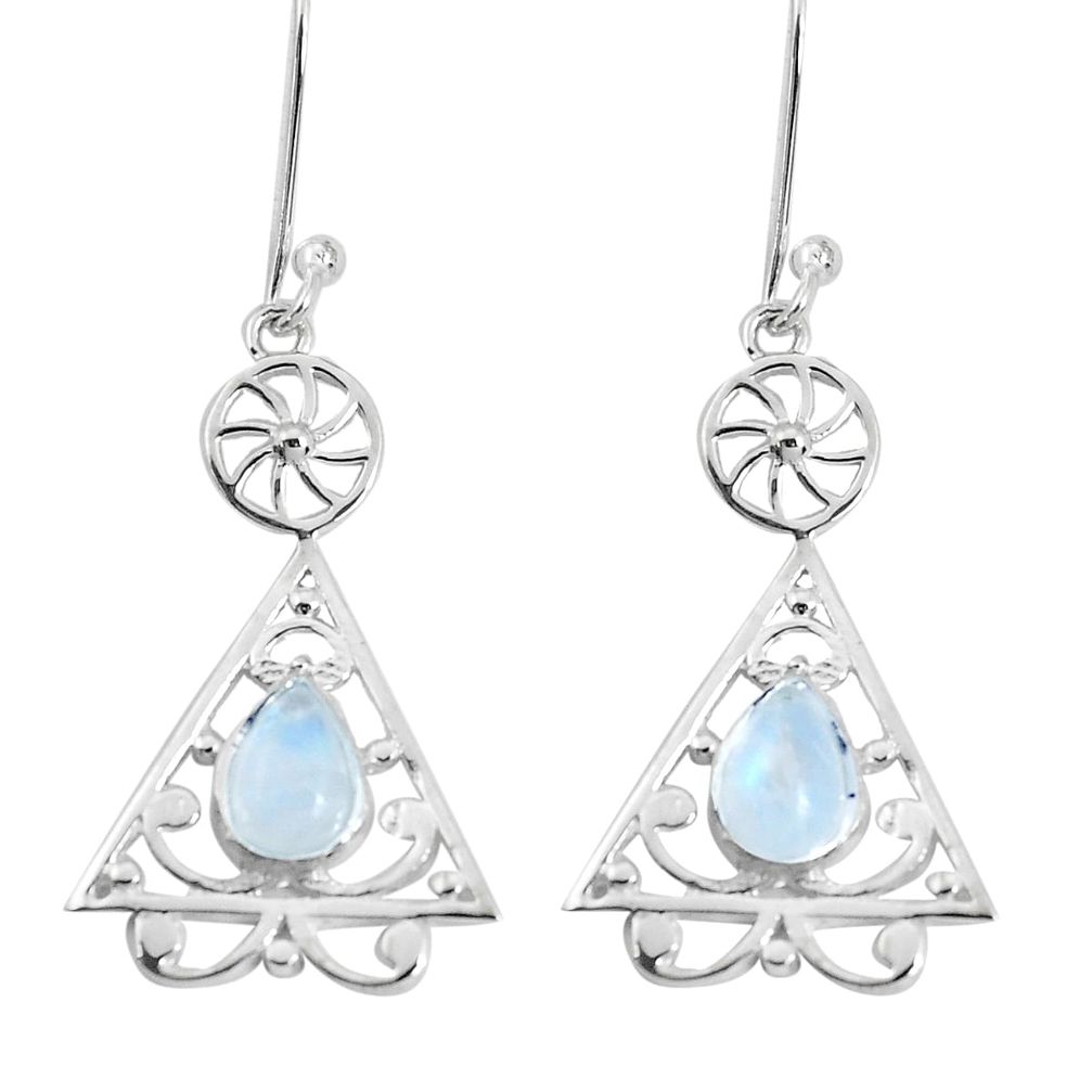 ver 3.65cts natural rainbow moonstone dangle earrings p29198