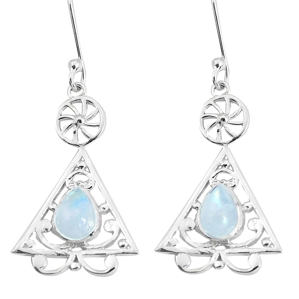 925 sterling silver 3.65cts natural rainbow moonstone dangle earrings p29200