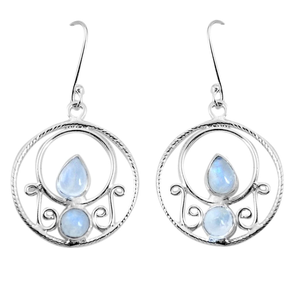 925 sterling silver 6.18cts natural rainbow moonstone dangle earrings p30597