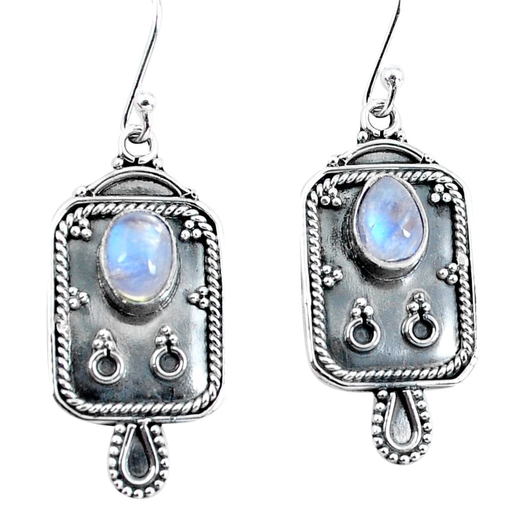 925 sterling silver 3.52cts natural rainbow moonstone dangle earrings p60080