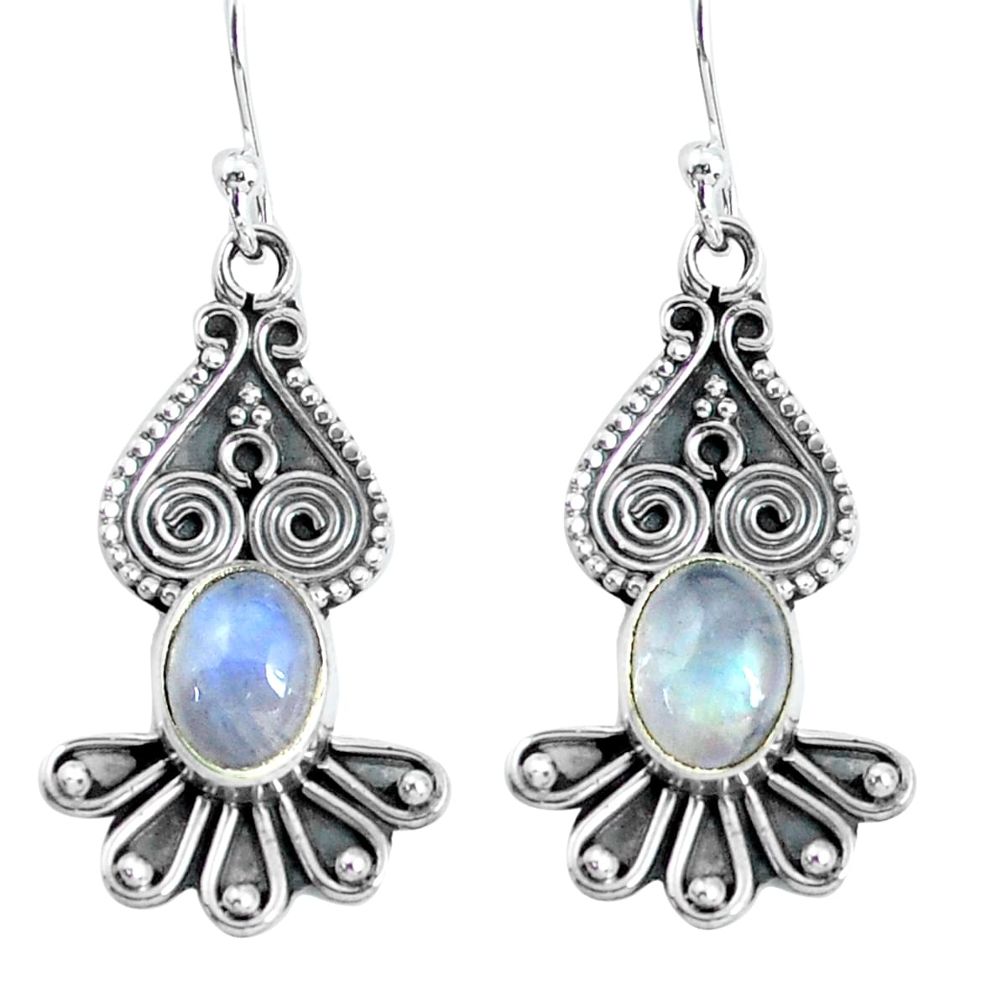 925 sterling silver 4.06cts natural rainbow moonstone dangle earrings p60231