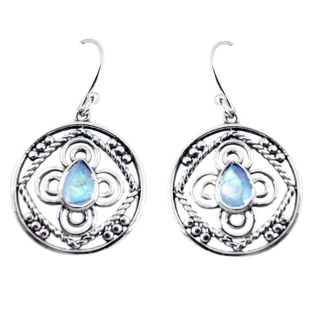 925 sterling silver 3.91cts natural rainbow moonstone dangle earrings p64839