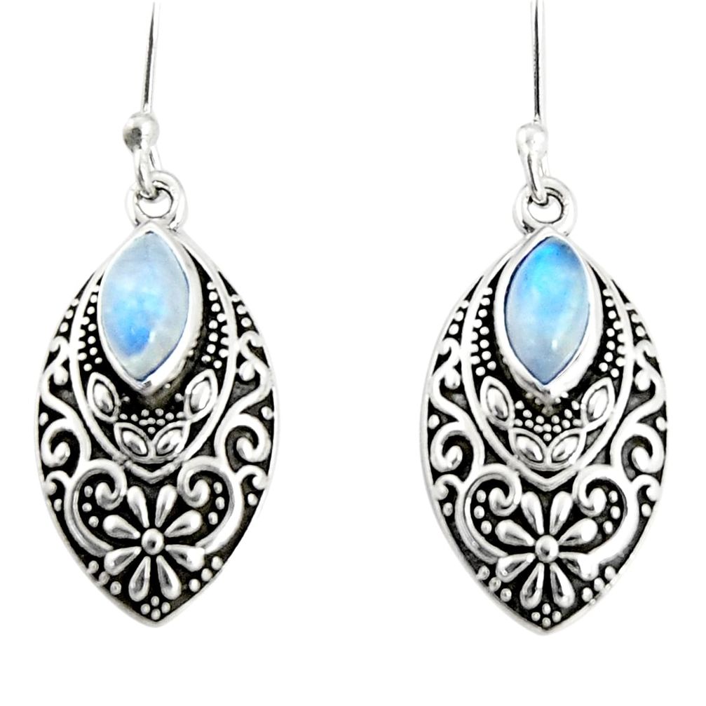 925 sterling silver 4.55cts natural rainbow moonstone dangle earrings r19824