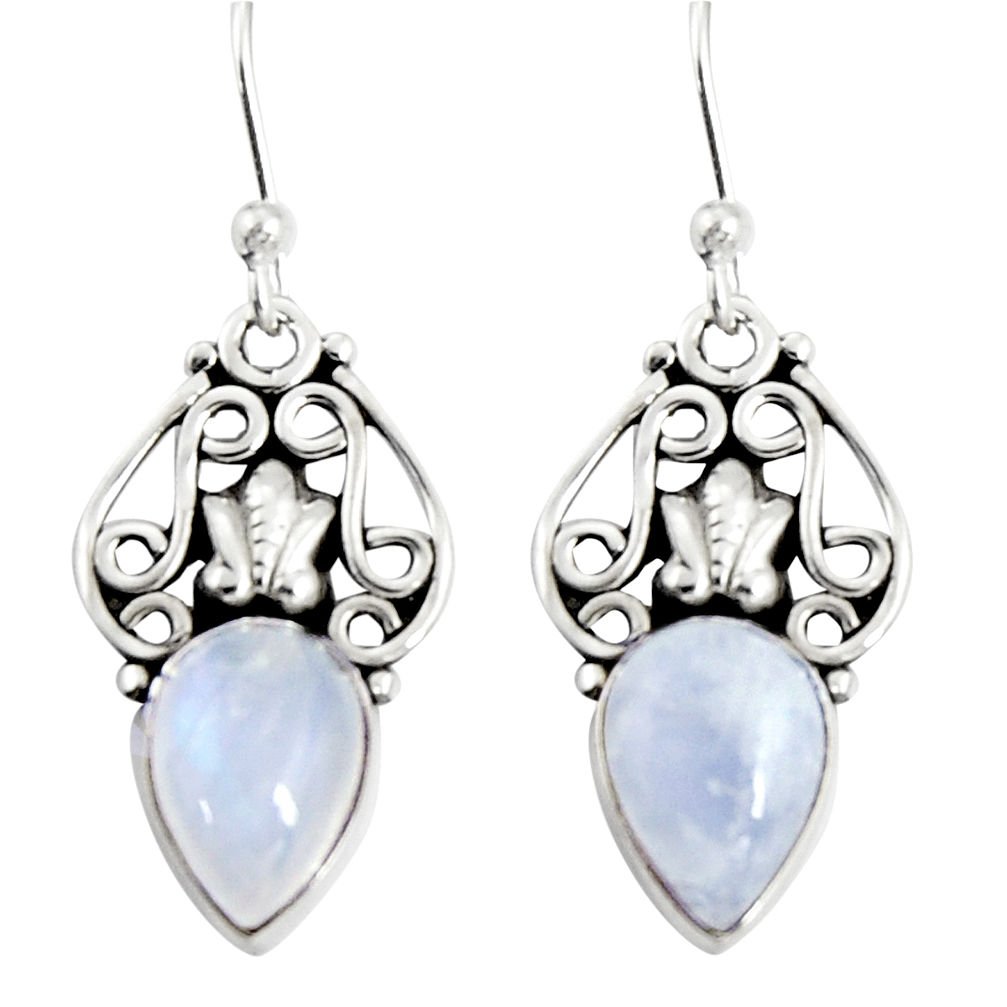 925 sterling silver 4.70cts natural rainbow moonstone dangle earrings r19898