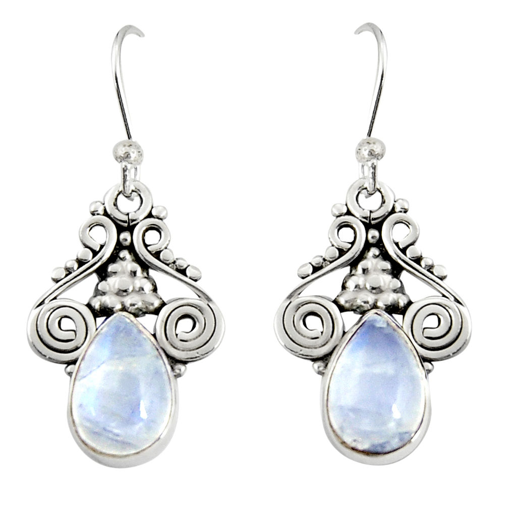 925 sterling silver 4.93cts natural rainbow moonstone dangle earrings r19918