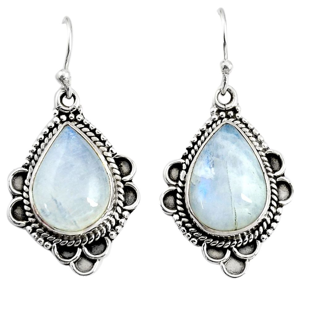 925 sterling silver 12.07cts natural rainbow moonstone dangle earrings r25037